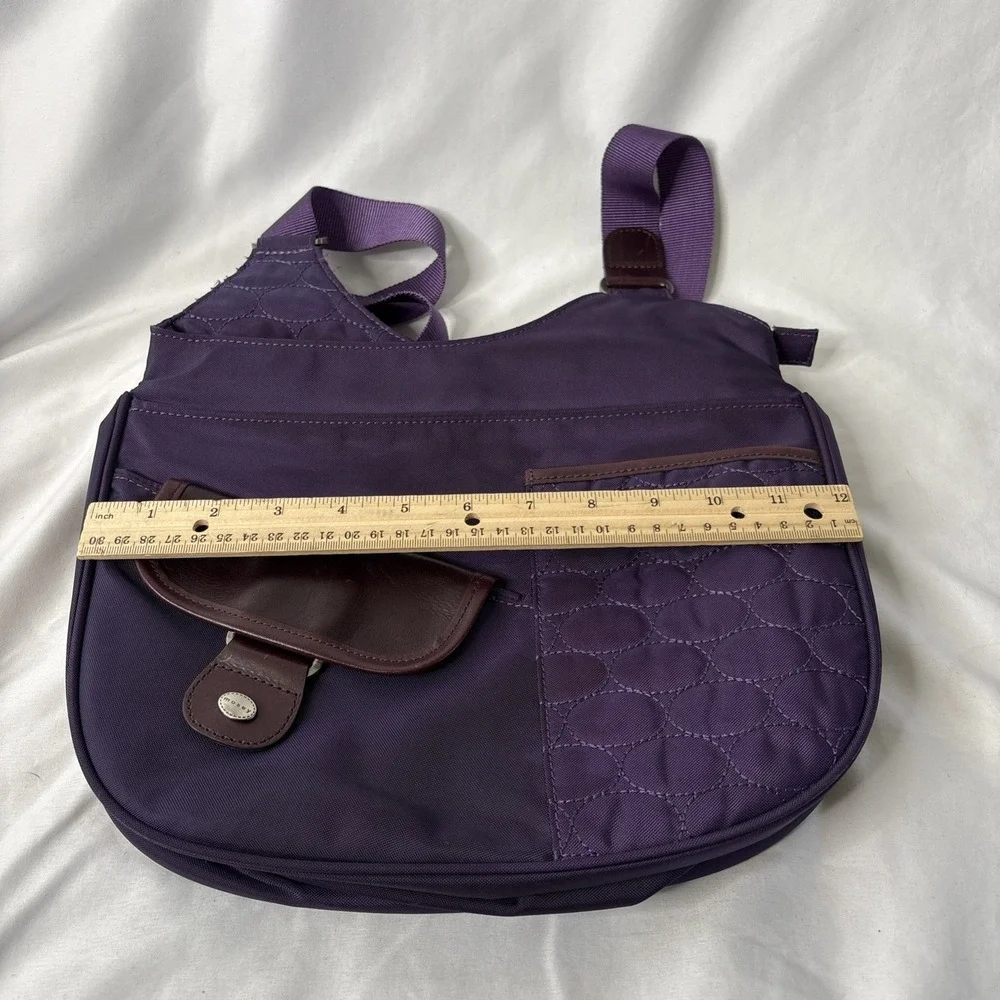 Mosey Messenger Crossbody Bag Purse Leather Accents‎ Magnetic Zip Close Purple